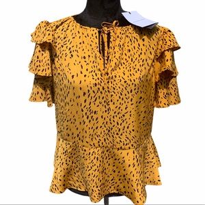 NWT Who What Wear Cheetah Ruffle Sleeve Blouse